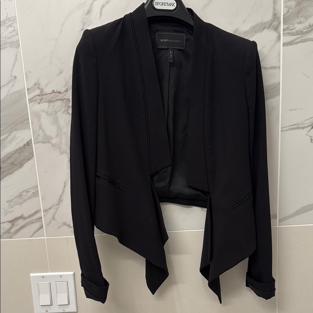 BCBGMaxAzria Black Waterfall Blazer Asymmetrical Design